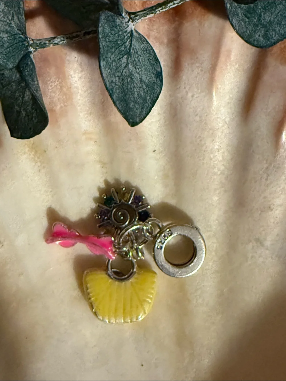 Yellow Shell & Pink Ribbon Charm Pendant - Unbranded